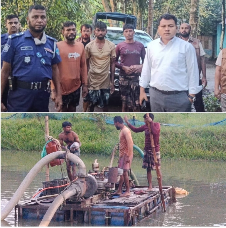 ড্রেজার দিয়ে মাটি কাটার অপরাধে ১ লক্ষ টাকা জরিমানা, অনাদায় ৩ জনকে ৭ দিনের কারাদণ্ড।