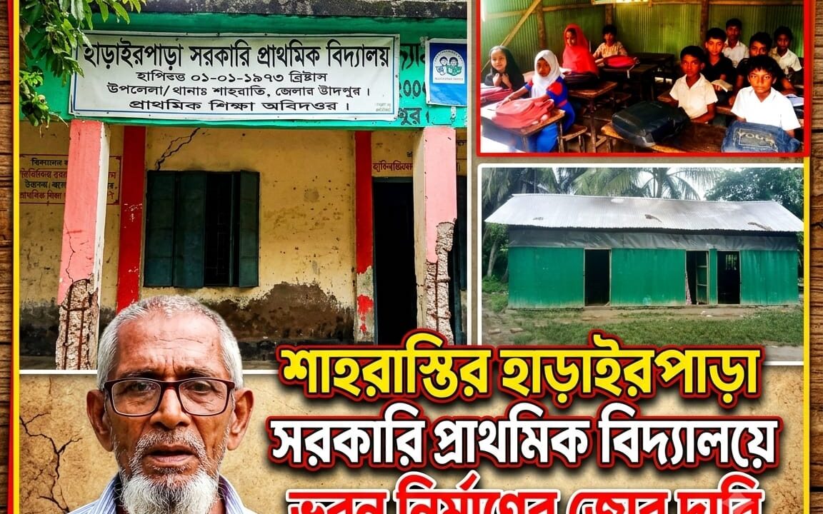 শাহরাস্তির হাড়াইরপাড়া সরকারি প্রাথমিক বিদ্যালয়ে দ্রুত নতুন ভবন নির্মাণের জোর দাবি