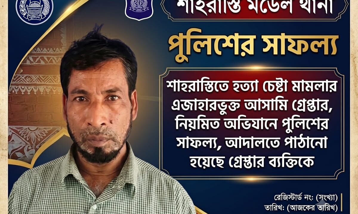 শাহরাস্তিতে হত্যা চেষ্টা মামলার এজাহারভুক্ত আসামি গ্রেপ্তার, নিয়মিত অভিযানে পুলিশের সাফল্য, আদালতে পাঠানো হয়েছে গ্রেপ্তার ব্যক্তিকে