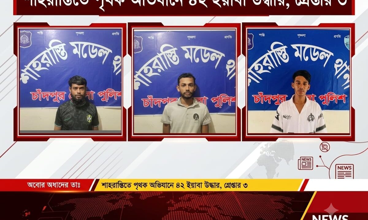 শাহরাস্তিতে পৃথক অভিযানে ৪২ ইয়াবা উদ্ধার, গ্রেপ্তার ৩
